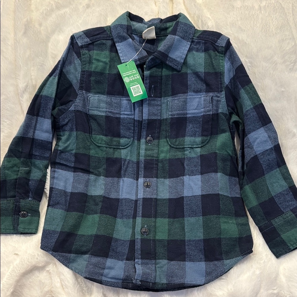 GAP multi blue Plaid Kids Shirt in Green and Blue
